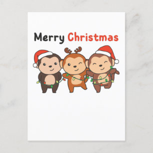 Cartão Postal De Festividades Animais de Natal Macacos Feliz Natal Macacos