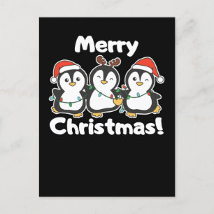 Cartão Postal De Festividades Animais de Natal Pinguim Pinguins Fofos