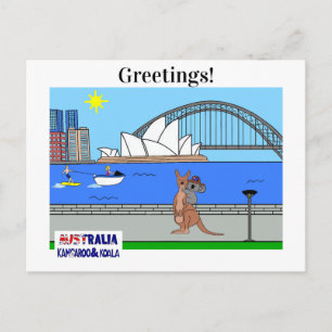 Cartão Postal De Festividades Animais do Mundo, Austrália: Canguru & Coala