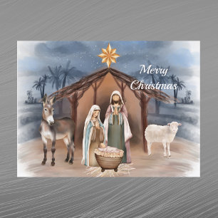 Cartão Postal De Festividades Animais do Presépio de Natal Água-forte Cristã