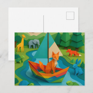 Cartão Postal De Festividades Animais Dobrados da Floresta – Vida Selvagem Color