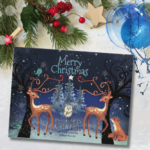 Cartão Postal De Festividades Animais Elegantes da Floresta Natal Postcard Vea