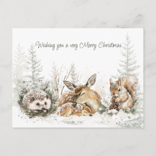 Cartão Postal De Festividades Animais Floresta Inverno Natal 