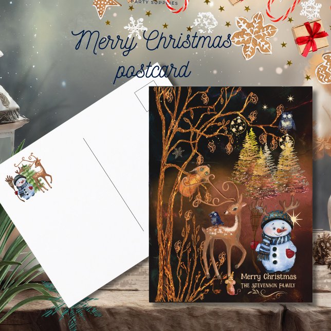 Cartão Postal De Festividades Animais Florestais Encantados (Enchanted Forest Woodland Animals Holiday Postcard)