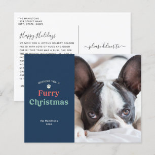 Cartão Postal De Festividades Animal de estimação de Natal com pelo azul