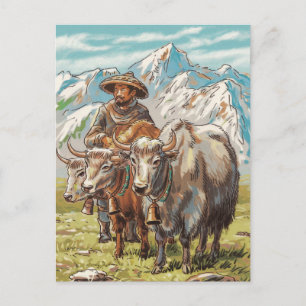 Cartão Postal De Festividades Animal de yak moderno de Trendy