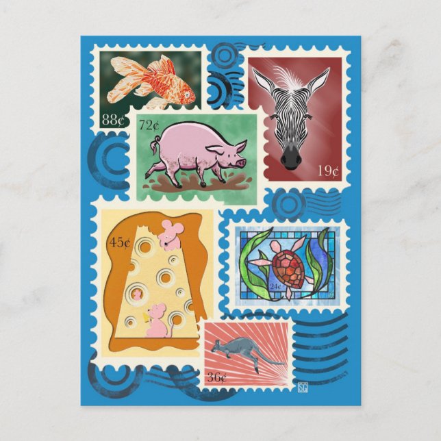 Cartão Postal De Festividades Animal Postage Stamps Postcards (Frente)
