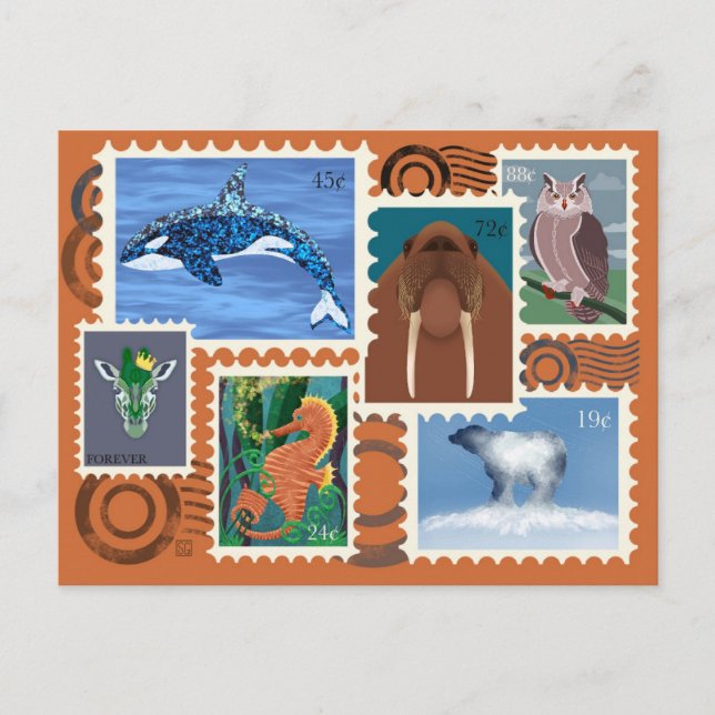 Cartão Postal De Festividades Animal Postage Stamps Postcards (Frente)