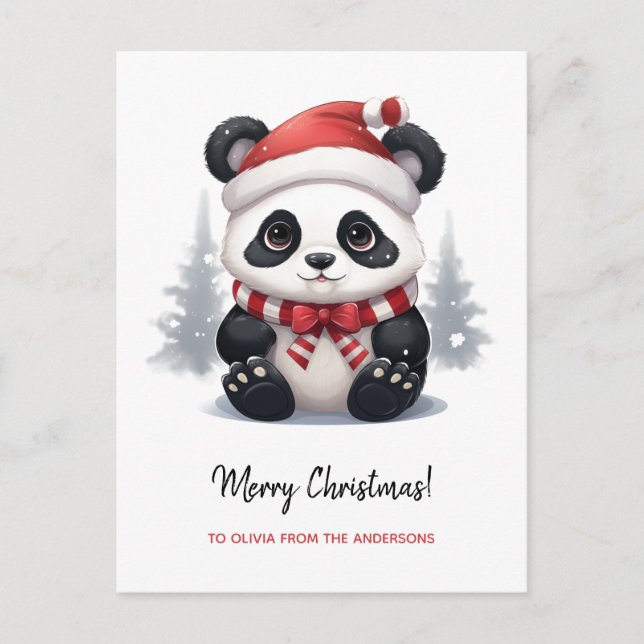 Cartão Postal De Festividades Anime Panda Bear Papais noeis Feliz Natal (Frente)