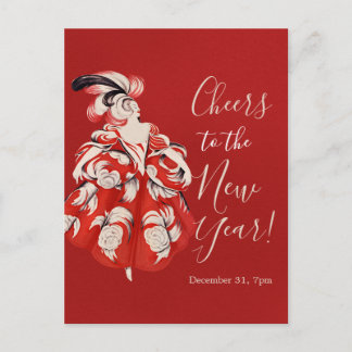 Cartão Postal De Festividades Anisette Red New Year's Eve Invitation Postcard