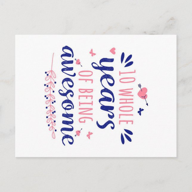 Cartão Postal De Festividades Aniversário 10 anos inteiros de ser incrível (Frente)