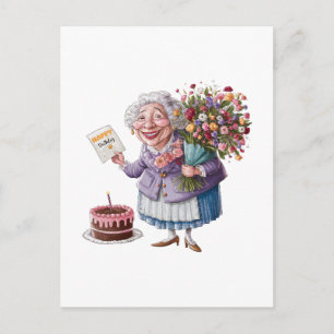 Cartão Postal De Festividades Aniversário Clássico da Vovó com Flores Gigantes