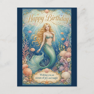 Cartão Postal De Festividades Aniversário da Sereia Encantada Sob as Ondas