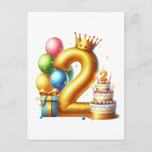 Cartão Postal De Festividades Aniversário de 2 anos dourado