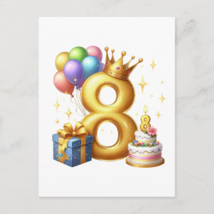 Cartão Postal De Festividades Aniversário de 8 anos dourado