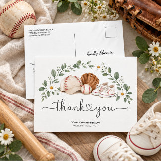 Cartão Postal De Festividades Aniversário de Primeiro Ano de Beisebol em Aquarel