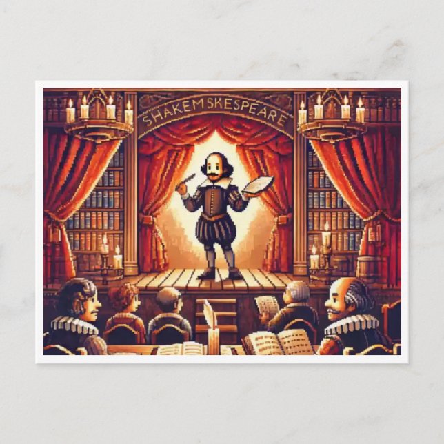 Cartão Postal De Festividades Aniversário de Shakespeare - 16 bits (Frente)