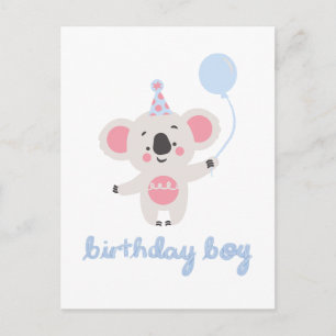 Cartão Postal De Festividades Aniversário Garoto Teddy Urso Segurando Um Balão