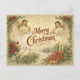Cartão Postal De Festividades Anjo Antigo e Pombo Feliz Natal