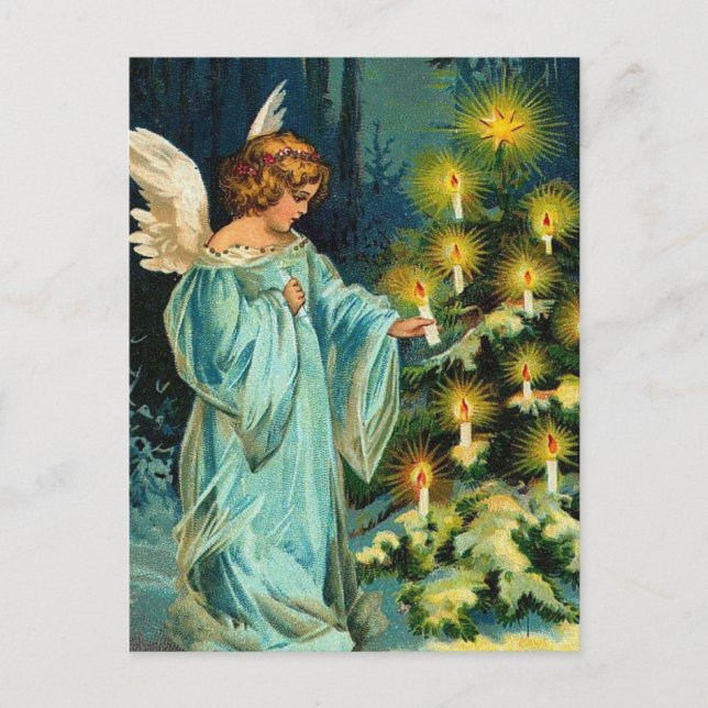 Cartão Postal De Festividades Anjo Árvore Natal (Frente)