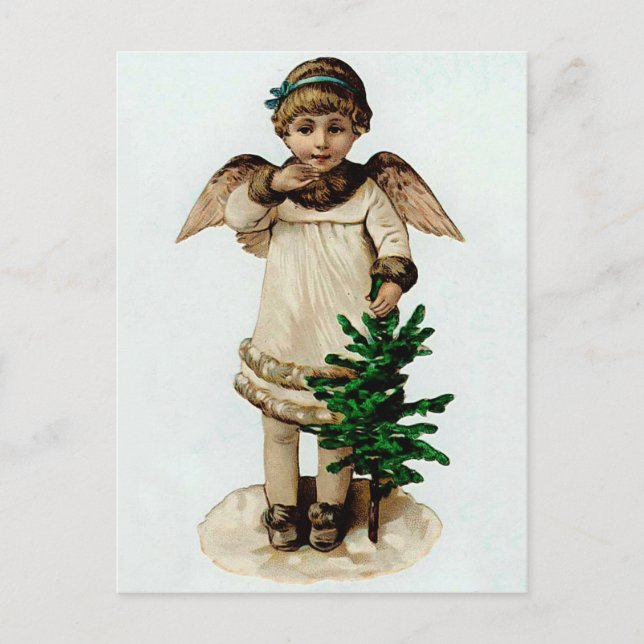 Cartão Postal De Festividades Anjo com árvore de Natal (Frente)