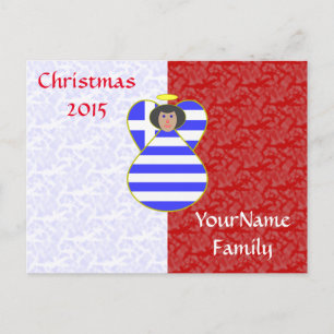 Cartão Postal De Festividades Anjo da Bandeira Grega com Cabelo Preto