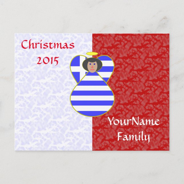 Cartão Postal De Festividades Anjo de Bandeira Grego com Cabelo Negro (Frente)