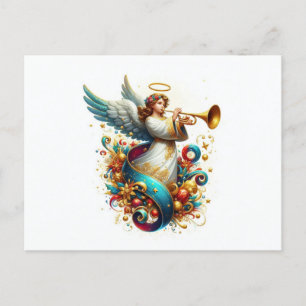 Cartão Postal De Festividades Anjo de Natal com chifre