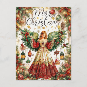 Cartão Postal De Festividades Anjo de Natal & Lanternas iluminadas Feliz Natal