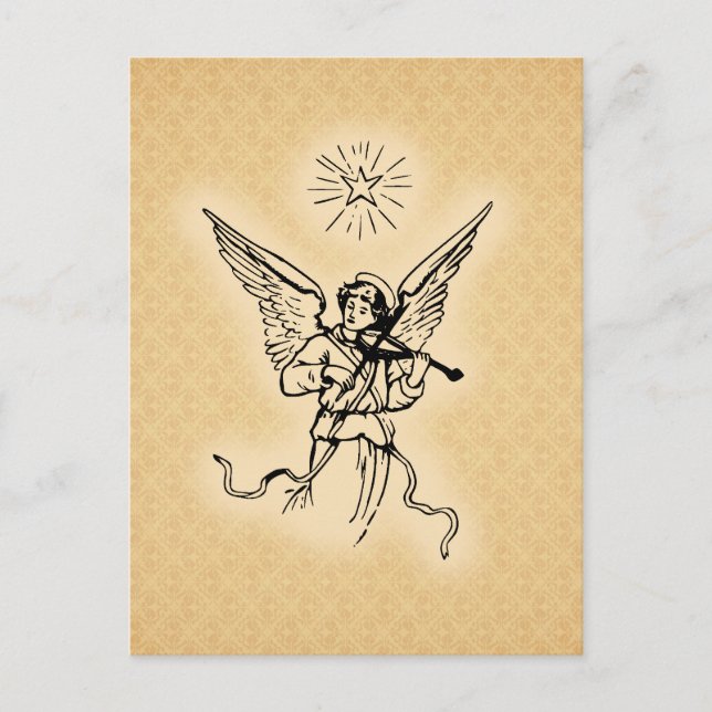 Cartão Postal De Festividades Anjo de Natal ouro (Frente)