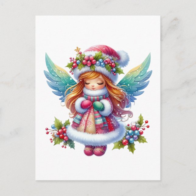Cartão Postal De Festividades Anjo de Neve Natal (Frente)