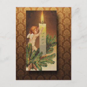 Cartão Postal De Festividades Anjo do Victorian e Natal da luz de vela