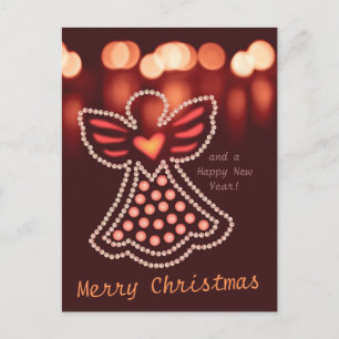 Cartão Postal De Festividades Anjo natalino Pérolas e luz de velas CC0048