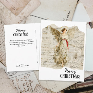 Cartão Postal De Festividades Anjo Nostálgico Natal Diário Vintage