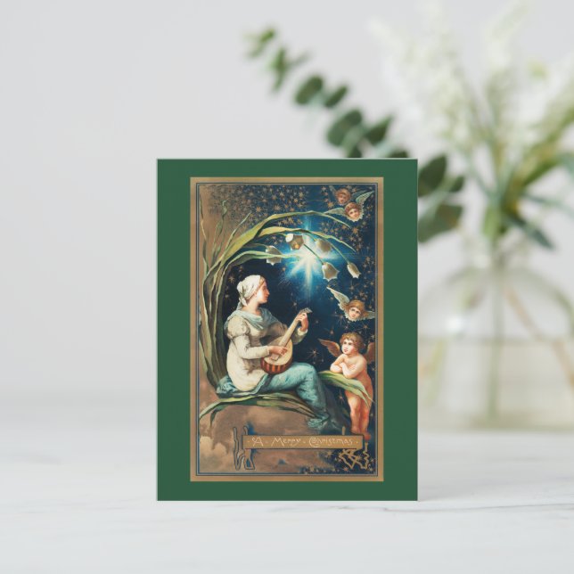 Cartão Postal De Festividades Anjos de Natal, estrelas, mulheres e lua (Em pé/Frente)