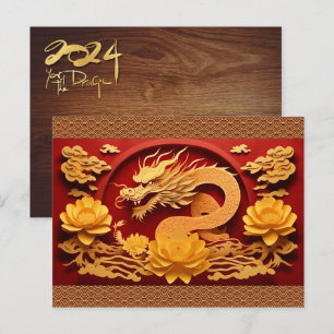 Cartão Postal De Festividades Ano do Dragão de Madeira Chinês e Vietnamita 2024
