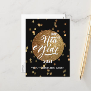 Cartão Postal De Festividades Ano Novo 2021  Confetti Dourado empresarial