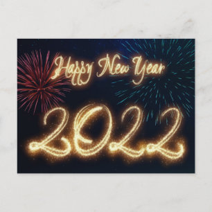 Cartão Postal De Festividades Ano Novo 2022 Espumante com Fogos de Artifício