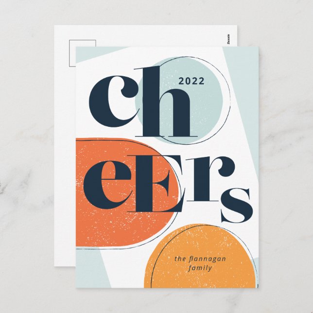 Cartão Postal De Festividades Ano Novo Abstrato Laranja Seafoam (Frente/Verso)