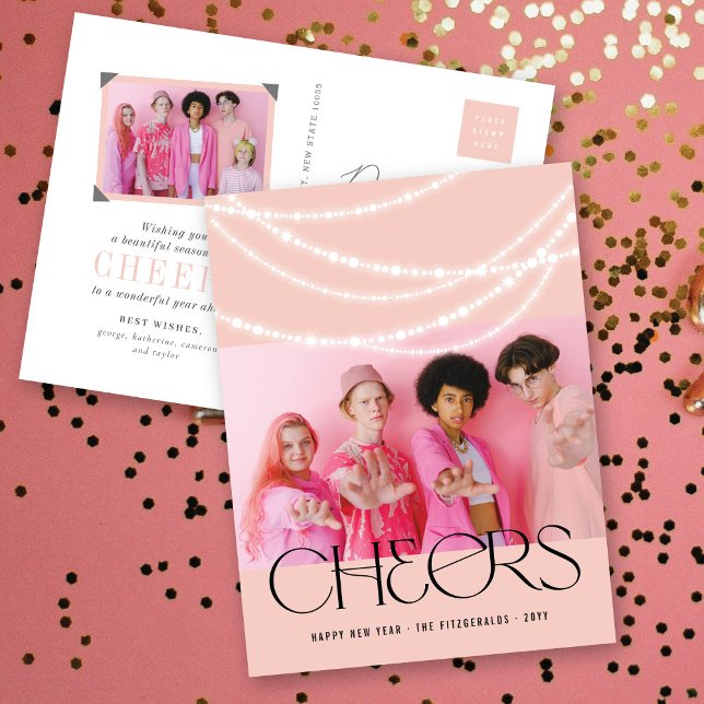 Cartão Postal De Festividades Ano Novo Cheios de Luz Espumante Foto Na moda (Criador carregado)