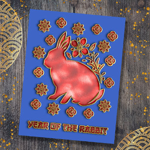 Cartão Postal De Festividades Ano Novo Chinês Blue Gold Year Of The Rabbit 2023