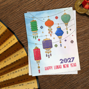 Cartão Postal De Festividades Ano Novo Chinês do Bode 2027 - Lanternas