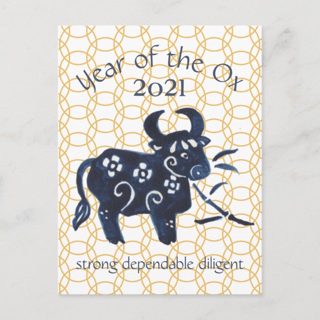 Cartão Postal De Festividades Ano Novo chinês Ox Zodiac Animal minimal 2021 (Frente)