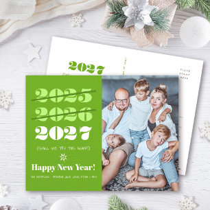 Cartão Postal De Festividades Ano Novo Divertido 3ª Vez é a Vencida Moderno Verd