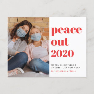 Cartão Postal De Festividades Ano Novo do Peace Out 2020 Foto Red Christmas