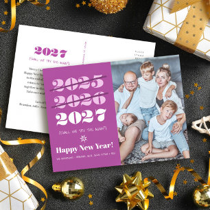 Cartão Postal De Festividades Ano Novo Engraçado 3ª Vez Charme Moderno Roxo Foto