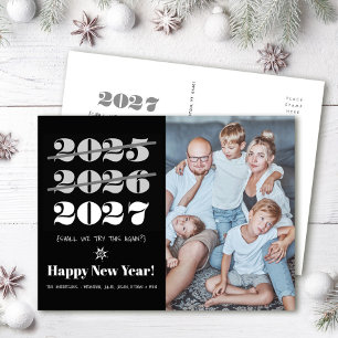 Cartão Postal De Festividades Ano Novo Engraçado 3ª Vez é um Charme Foto Preto e