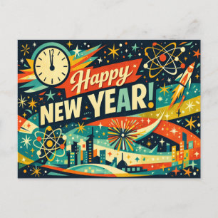 Cartão Postal De Festividades Ano Novo Espaço Idade Atômico Retro