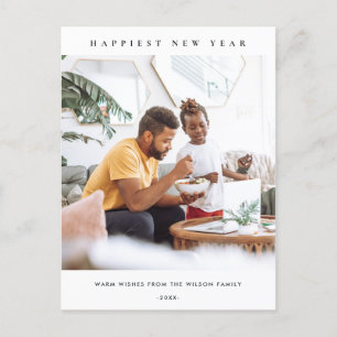 CARTÃO POSTAL DE FESTIVIDADES ANO NOVO FELIZ FOTO PERSONALIZADA MODERNA E LIMPA