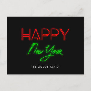 Cartão Postal De Festividades Ano Novo Feliz Luzes Neon Retro 80